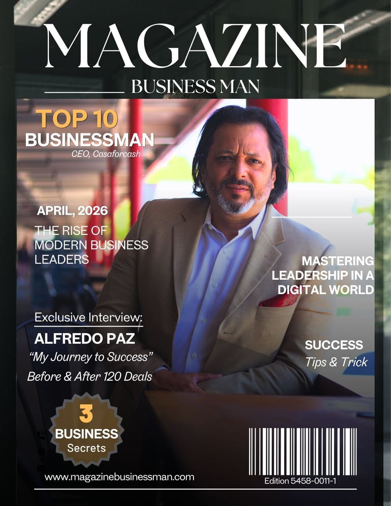 Magazine Businessman cover featuring top 10 businessmen with portrait of CEO Cristoforo Paz